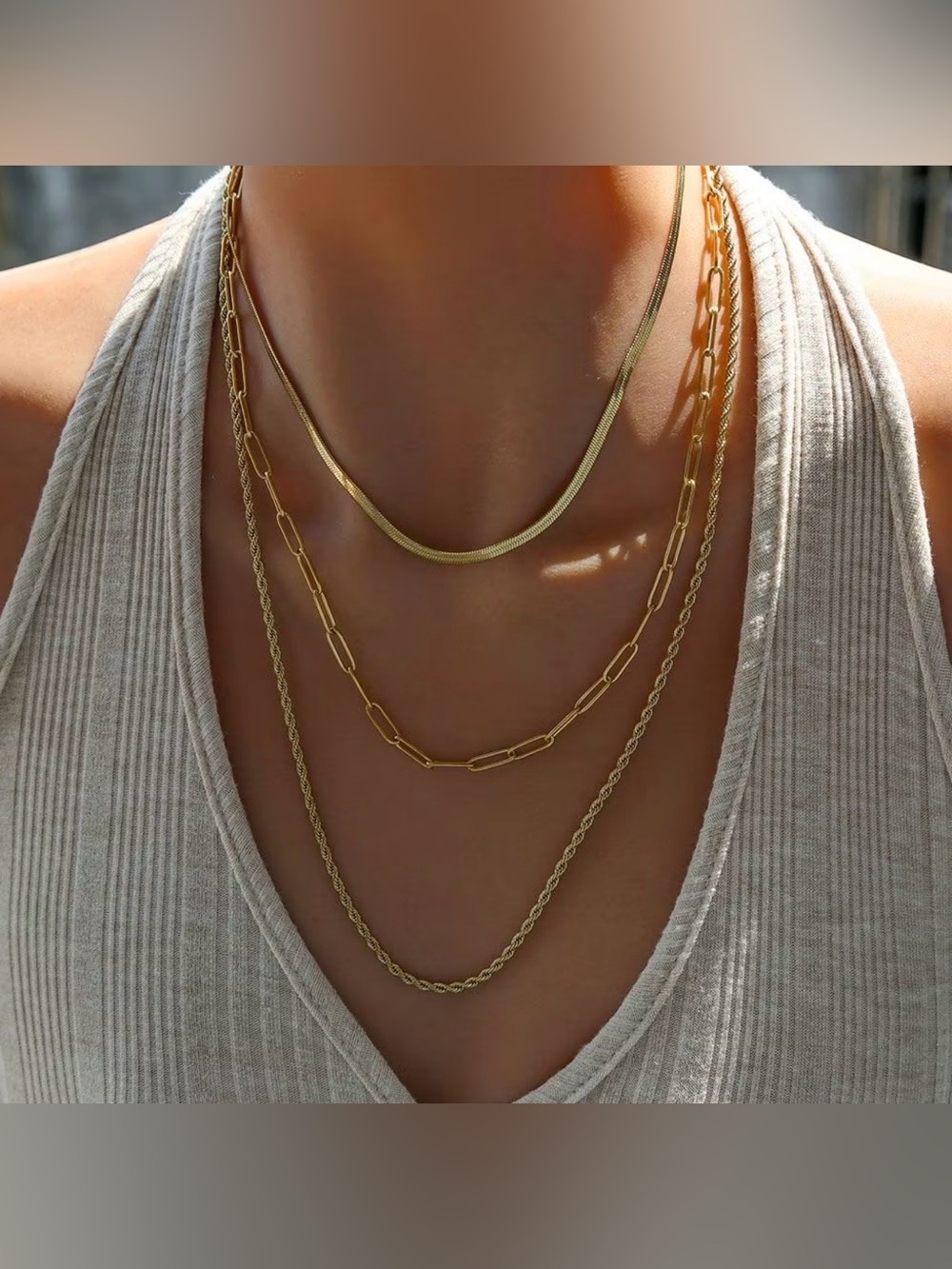 Gold Three-Layered Necklace- 3-layer design in one necklace N009